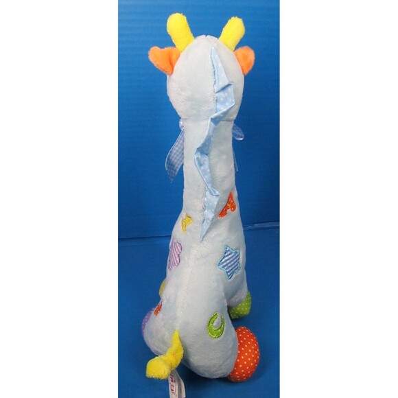 Linzy Baby Blue Giraffe Baby Rattle  14" x 7" x 5" Plush Polkadot Feet - Picture 3 of 7